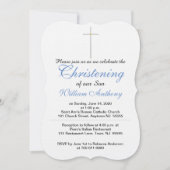 《キリスト教》洗礼式や命名式クロスブルー招待状 招待状 (正面)