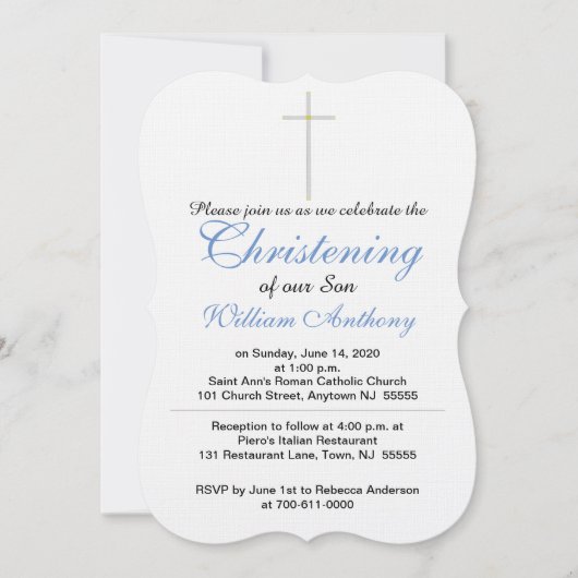 《キリスト教》洗礼式や命名式クロスブルー招待状 招待状 (正面)