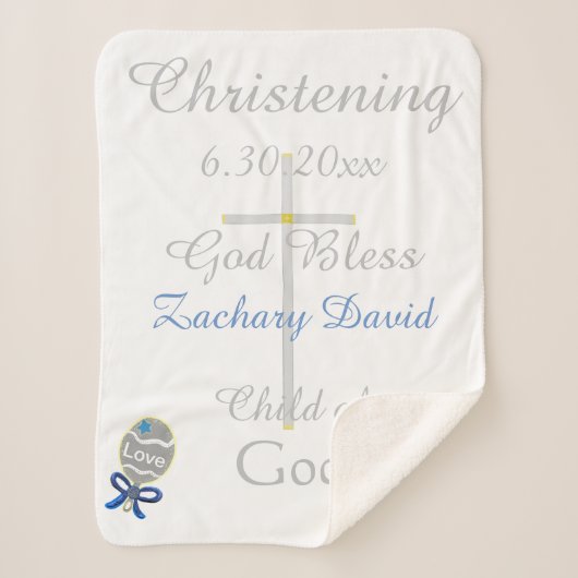 《キリスト教》洗礼式や命名式クロスボーイブルースターラトルミディアム シェルパブランケット (正面)