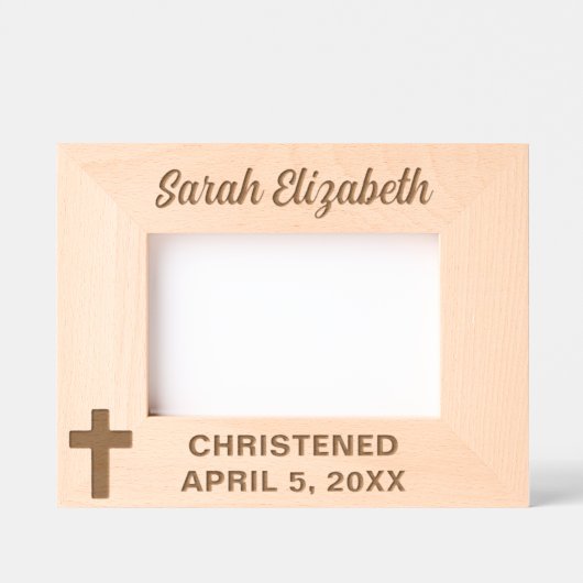 《キリスト教》洗礼式や命名式クロス名前をカスタムすると日付 レーザー彫刻フレーム (正面)