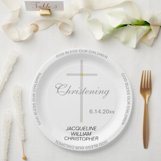 《キリスト教》洗礼式や命名式シルバークロスネーム ペーパープレート (ウェディング)
