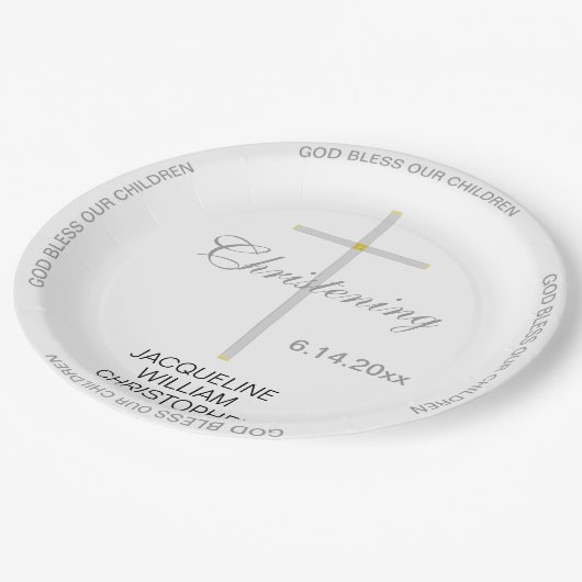 《キリスト教》洗礼式や命名式シルバークロスネーム ペーパープレート (アングル)