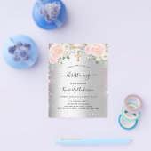 《キリスト教》洗礼式や命名式シルバーピンクフローラグリッター チラシ (シングル)