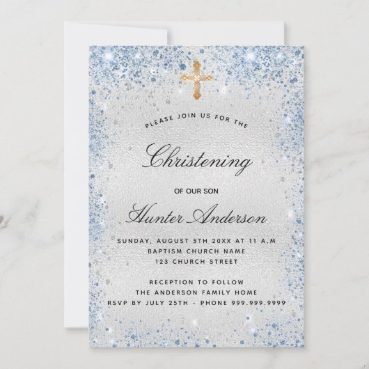 《キリスト教》洗礼式や命名式シルバーブルーボーイ脚本 招待状 (正面)