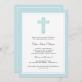 《キリスト教》洗礼式や命名式シンプルホリークロスブルーボーイ招待状 招待状 (正面/裏面)