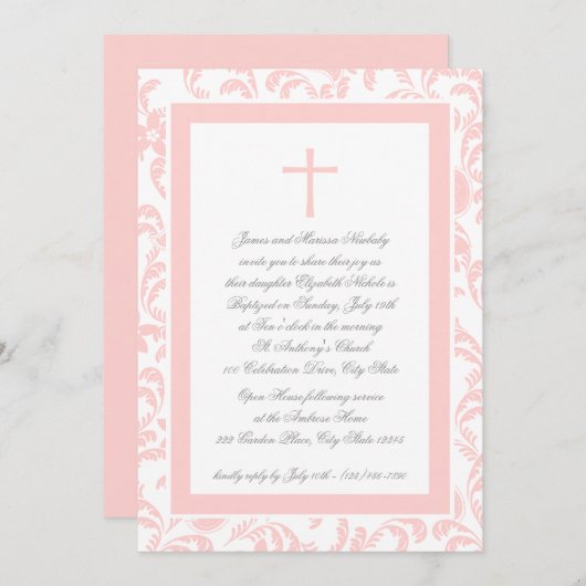 《キリスト教》洗礼式や命名式ソフトピンクペイズリー 招待状 (正面/裏面)