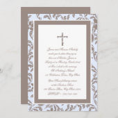 《キリスト教》洗礼式や命名式ソフトブルーとブラウンペイズリー 招待状 (正面/裏面)