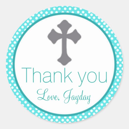《キリスト教》洗礼式や命名式ターコイズラベルクロスバプテスマの好意 ラウンドシール (正面)