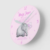 《キリスト教》洗礼式や命名式デーパーソナライズされたトベビーピンクエレファント ラウンド壁時計 (傾斜)