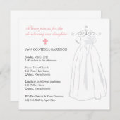 《キリスト教》洗礼式や命名式ドレスとピンククロス 招待状 (正面/裏面)