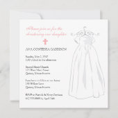 《キリスト教》洗礼式や命名式ドレスとピンククロス 招待状 (正面)