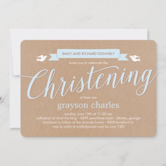 《キリスト教》洗礼式や命名式バナーバプテスマ招待状ブルー 招待状 (正面)