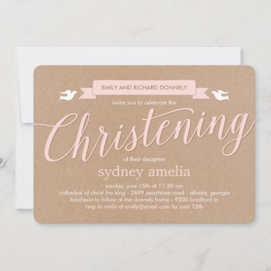 《キリスト教》洗礼式や命名式バナーバプテスマ招待状 – ピンク 招待状 (正面)