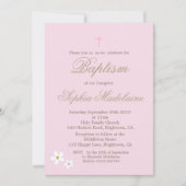 《キリスト教》洗礼式や命名式バプティスピンクフローラガール金ゴールド 招待状 (正面)