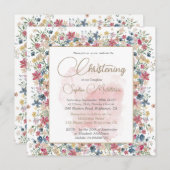 《キリスト教》洗礼式や命名式バプティスピンクフローラ宗教十字架 招待状 (正面/裏面)