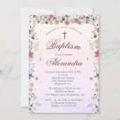《キリスト教》洗礼式や命名式バプティスフォトピンクフローラ女子 招待状 (正面)