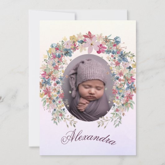 《キリスト教》洗礼式や命名式バプティスフォトピンクフローラ女子 招待状 (裏面)