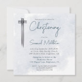 《キリスト教》洗礼式や命名式バプティスブルーウォッシュクロモダンス 招待状 (正面)