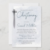 《キリスト教》洗礼式や命名式バプティスブルーモダンウォッシュクロス 招待状 (正面)