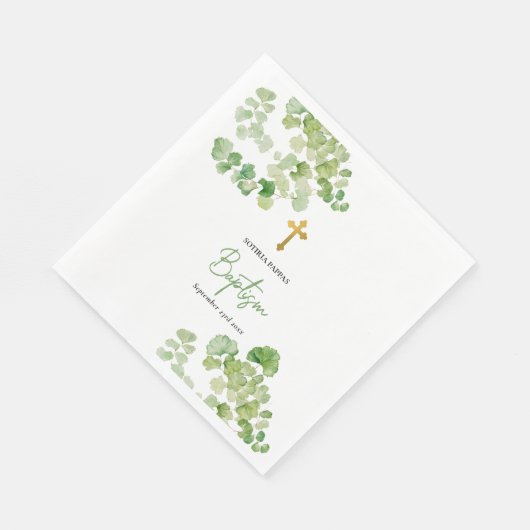 《キリスト教》洗礼式や命名式バプティスボーイガールウォーターカラーグリーンリー スタンダードランチョンナプキン (角)