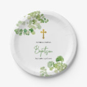《キリスト教》洗礼式や命名式バプティスボーイガールウォーターカラーグリーンリー ペーパープレート (正面)