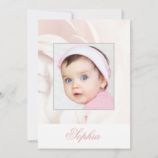 《キリスト教》洗礼式や命名式バプティスマフォトガールピンクローズシルバー 招待状 (裏面)