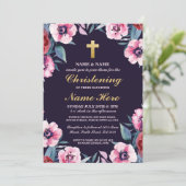 《キリスト教》洗礼式や命名式バプティスマフローラクロスネイビーピンク招待状 招待状 (スタンド正面)