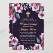《キリスト教》洗礼式や命名式バプティスマフローラクロスネイビーピンク招待状 招待状 (正面/裏面)