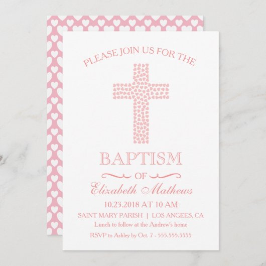 《キリスト教》洗礼式や命名式バプティスマ招待状 – ベビーガール招待状 招待状 (正面/裏面)