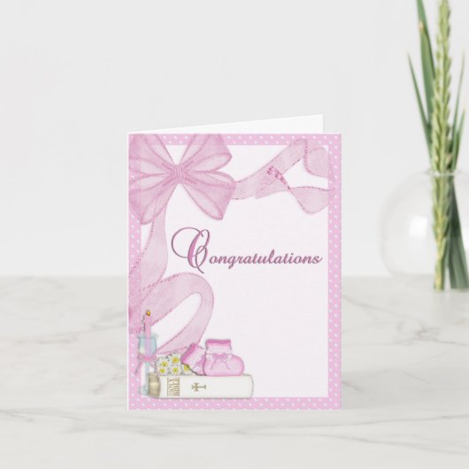 《キリスト教》洗礼式や命名式バプティスマ·ピンクおめでとう カード (正面)