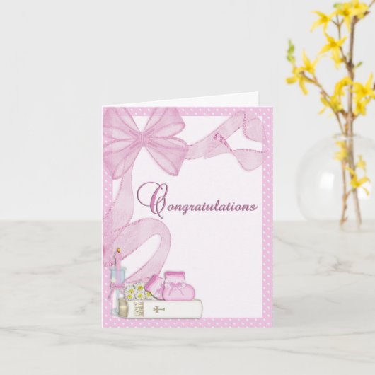 《キリスト教》洗礼式や命名式バプティスマ·ピンクおめでとう カード (黄色い花)