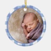 《キリスト教》洗礼式や命名式バプテスキュート男の赤ちゃんキッズフォトブルー セラミックオーナメント (正面)