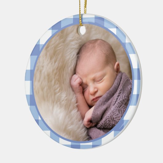 《キリスト教》洗礼式や命名式バプテスキュート男の赤ちゃんキッズフォトブルー セラミックオーナメント (左)