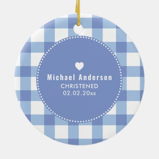 《キリスト教》洗礼式や命名式バプテスキュート男の赤ちゃんキッズフォトブルー セラミックオーナメント (裏面)