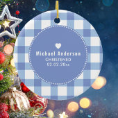 《キリスト教》洗礼式や命名式バプテスキュート男の赤ちゃんキッズフォトブルー セラミックオーナメント