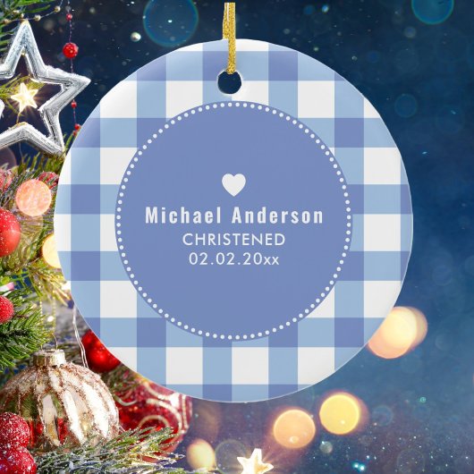 《キリスト教》洗礼式や命名式バプテスキュート男の赤ちゃんキッズフォトブルー セラミックオーナメント