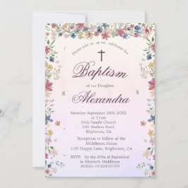 《キリスト教》洗礼式や命名式バプテスピンクフローラ花女の子 招待状
