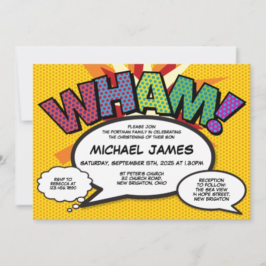 《キリスト教》洗礼式や命名式バプテスマモダンおもしろい漫画書 招待状 (正面)