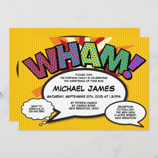 《キリスト教》洗礼式や命名式バプテスマモダンおもしろい漫画書 招待状 (正面/裏面)