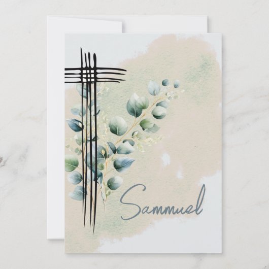 《キリスト教》洗礼式や命名式バプテスマモダンボタニカルエレガントクロス 招待状 (裏面)
