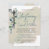 《キリスト教》洗礼式や命名式バプテスマモダンボタニカルエレガントクロス 招待状 (正面/裏面)