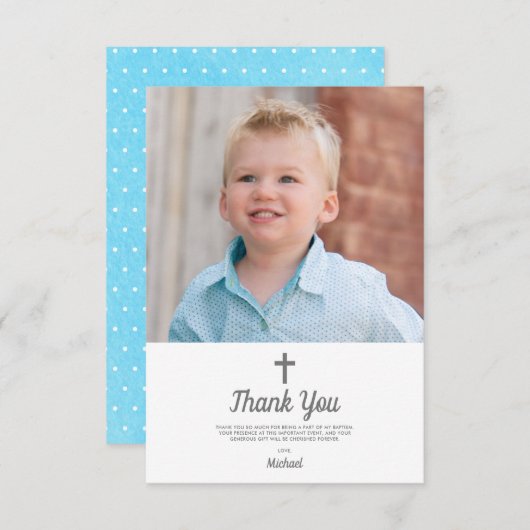 《キリスト教》洗礼式や命名式バプテスマ宗教少年の写真 サンキューカード (正面/裏面)