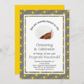 《キリスト教》洗礼式や命名式バプテスマ |写真 |黄スタイリッシュ灰色 招待状 (正面/裏面)