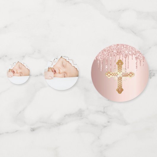 《キリスト教》洗礼式や命名式バラ金ゴールドグリッター滴下写真 コンフェッティ (裏面)