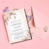 《キリスト教》洗礼式や命名式パンパスグラスバラ赤面マーブルガール 招待状