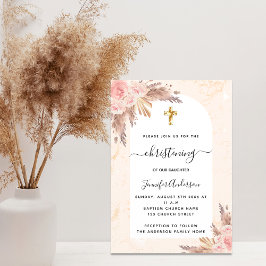 《キリスト教》洗礼式や命名式パンパスグラスバラ金ゴールド赤面大理石 招待状