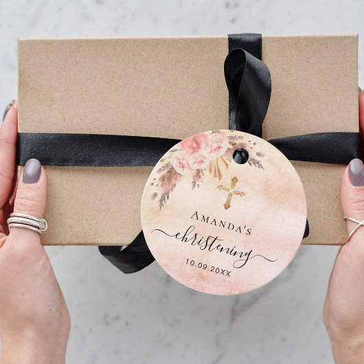 《キリスト教》洗礼式や命名式パンパスグラス赤面バラ感謝していユー フェイバータグ