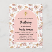 《キリスト教》洗礼式や命名式パンパ花バラ金ゴールドピンクの女の子 インビテーションポストカード (正面)