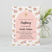 《キリスト教》洗礼式や命名式パンパ花バラ金ゴールドピンクの女の子 招待状 (スタンド正面)