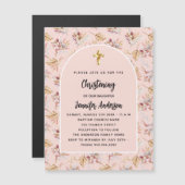 《キリスト教》洗礼式や命名式パンパ花模様バラ金ゴールドピンク贅沢 マグネット招待状 (正面/裏面)